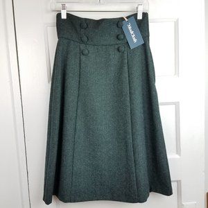 Modcloth | NWT Green Button Tweed Skirt High Waisted, Size 2